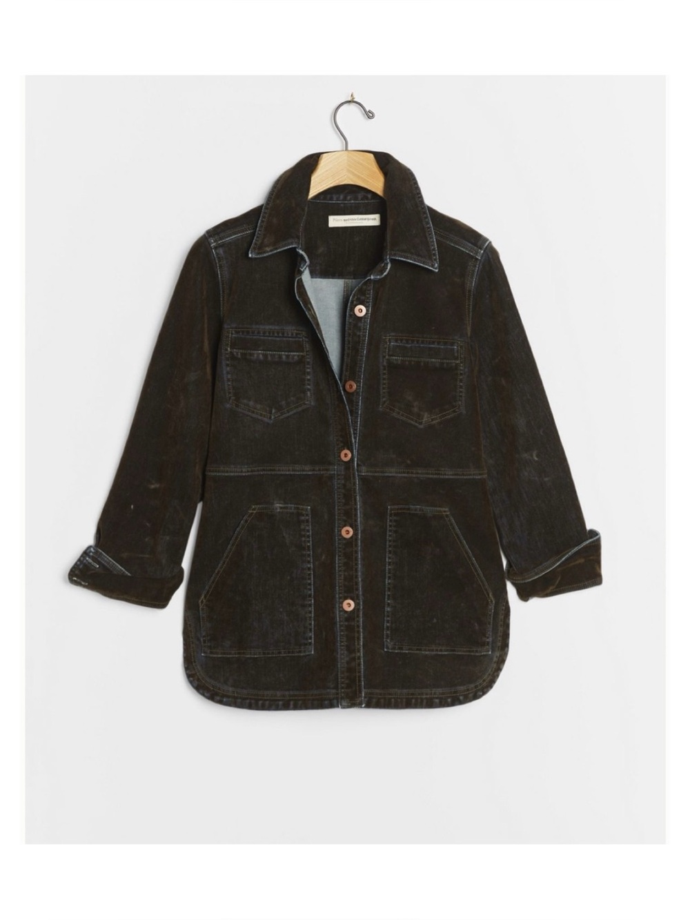 NWOT Anthropologie Pilcro Flocked Suede Denim Jacket In Dark Green   Size Small